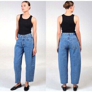 New Etica Women Cassel Ultra High Barrel Jeans Denim Bluestone Size 31 1071R3